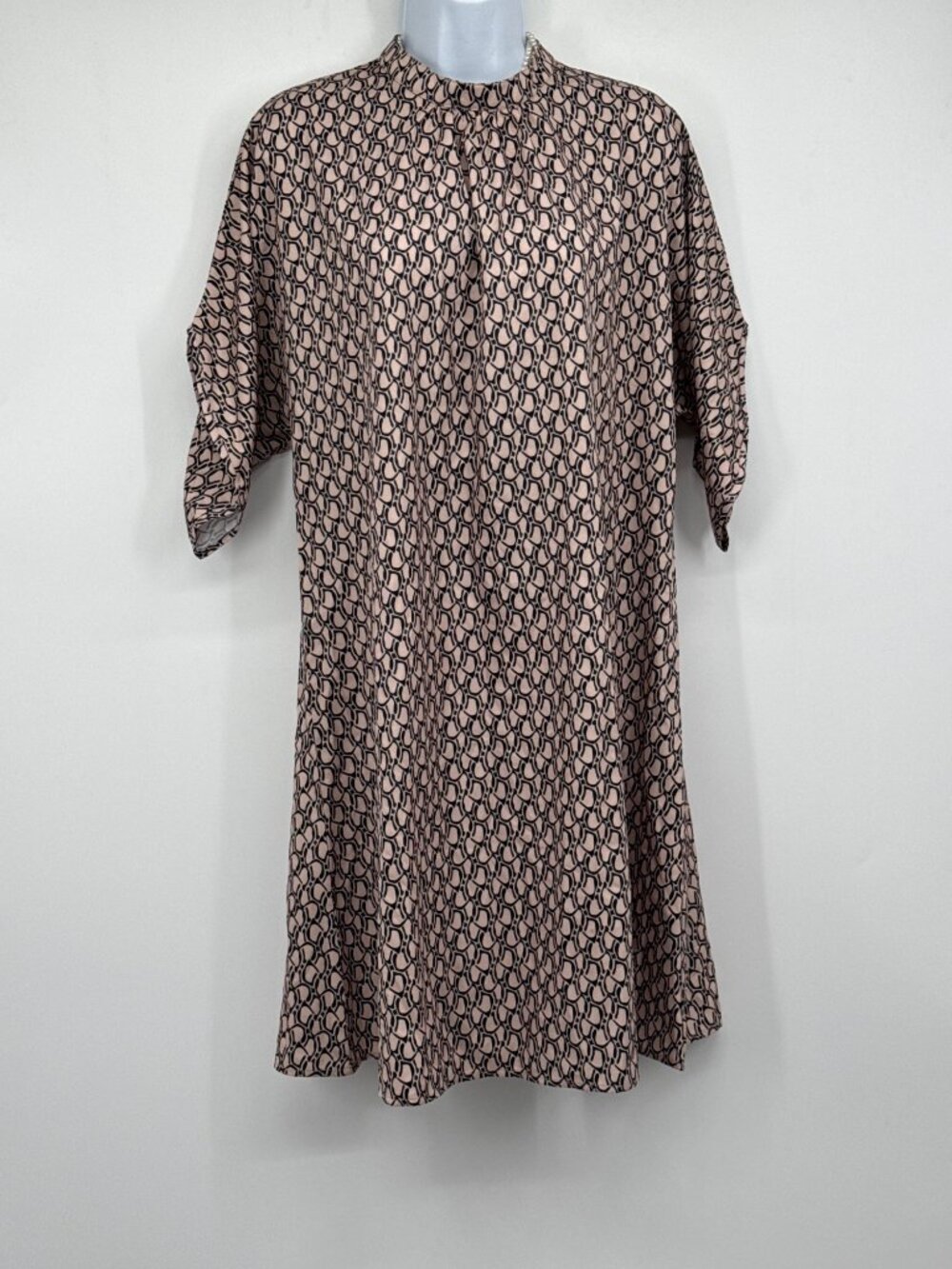 Geometric Horseshoe Print Mock Neck Batwing Sleeve Tunic Shift Dress
